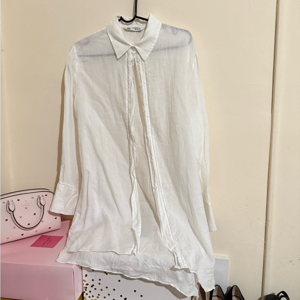 Zara White Casual Button Down Shirt